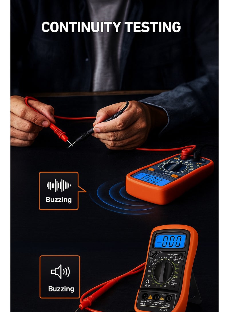 Orange Life Digital Multimeter XL830L – Handheld Tester for Voltage, Current, Resistance, Diode & Transistor with Backlight & Data Hold (Battery Not Included) - Image 4