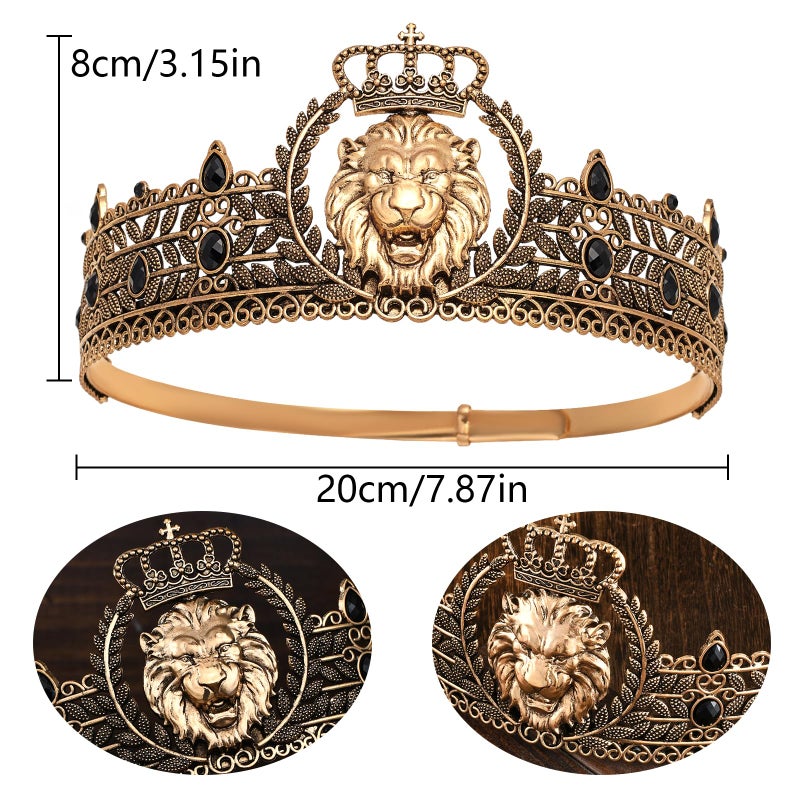 JITINX King Crown and Birthday Sash, King Crown for Men,Gold Men's Tiara Prince Diadem,Royal Medieval Cosplay Birthday Prom Halloween Hair Accessories (Antique Gold Black Crown) - Image 2