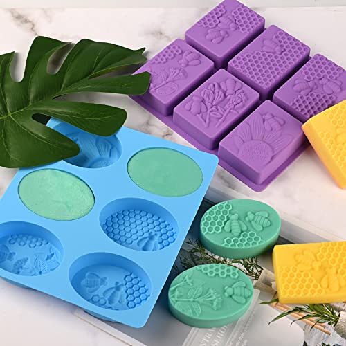Sakolla 2 Pack 6 Cavity Bee Silicone Soap Molds Rectangle Oval Honeycomb Silicone Molds Loaf Handmade Molds for Soap Making Supplies DIY Wax Melts, Beeswax, Cake Chocolate Bakeware - Image 3