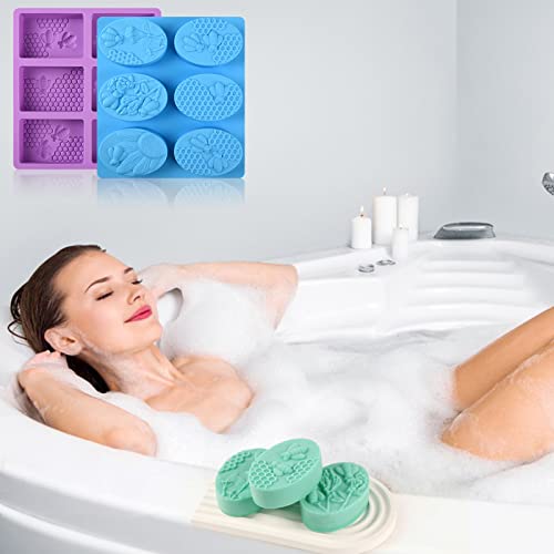 Sakolla 2 Pack 6 Cavity Bee Silicone Soap Molds Rectangle Oval Honeycomb Silicone Molds Loaf Handmade Molds for Soap Making Supplies DIY Wax Melts, Beeswax, Cake Chocolate Bakeware - Image 5