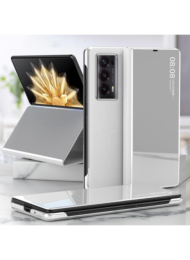 For Honor Magic V2 Electroplated Mirror Protective Phone Case with Holder(Silver)