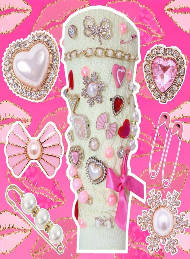 RoedCuoo 97Pcs Junk Socks Charms Kit, Brooches and Pins for Women, ShoeCharms with Bows,Shoe Charms for Sneakers,Sneakers DIY Kit with Pearls Rhinestones Chains,Cute DIY Accessories for Decorating and - Image 5
