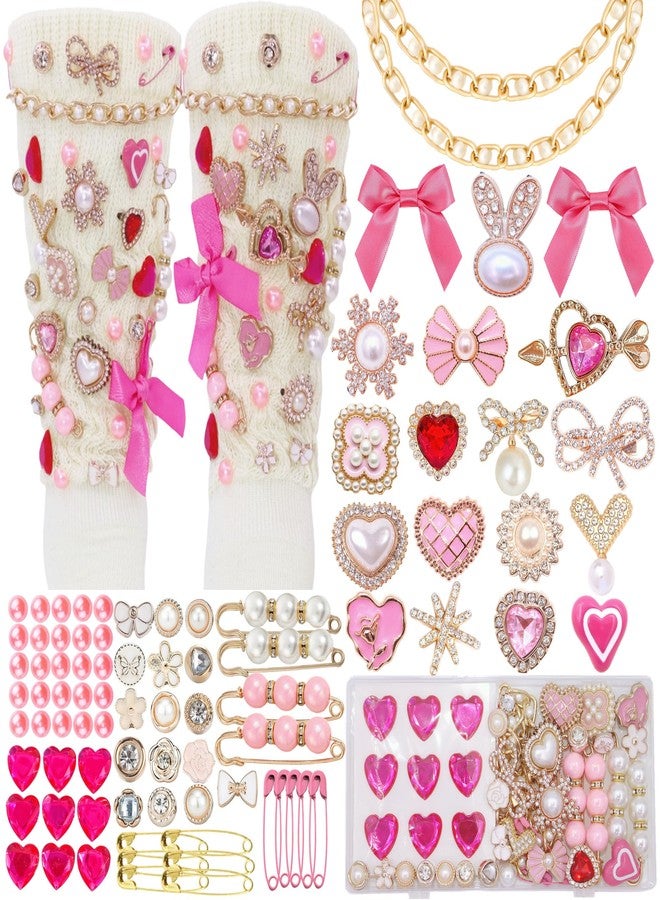 RoedCuoo 97Pcs Junk Socks Charms Kit, Brooches and Pins for Women, ShoeCharms with Bows,Shoe Charms for Sneakers,Sneakers DIY Kit with Pearls Rhinestones Chains,Cute DIY Accessories for Decorating and - Image 1