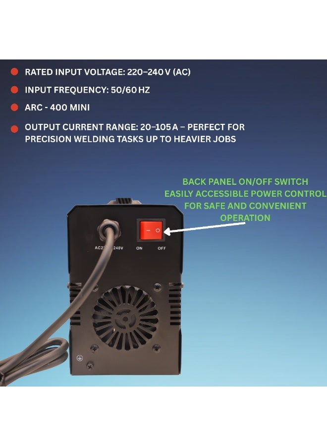 Bonai ARC-400Mini Inverter Welder | 220V-240V MMA Stick Welding Machine | IGBT Technology, Portable Design | Model BN-HK87 | IP21 Rated, Insulation Grade F - Image 4