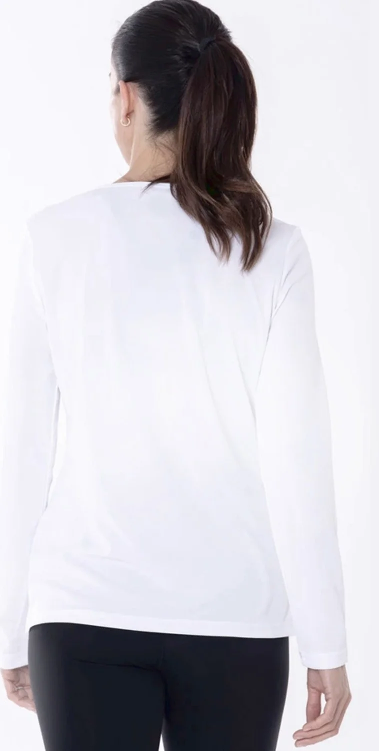 روك اند رول Plain Unprinted Basic Crew Neck White Long Sleeve Combed Cotton Women's T-Shirt