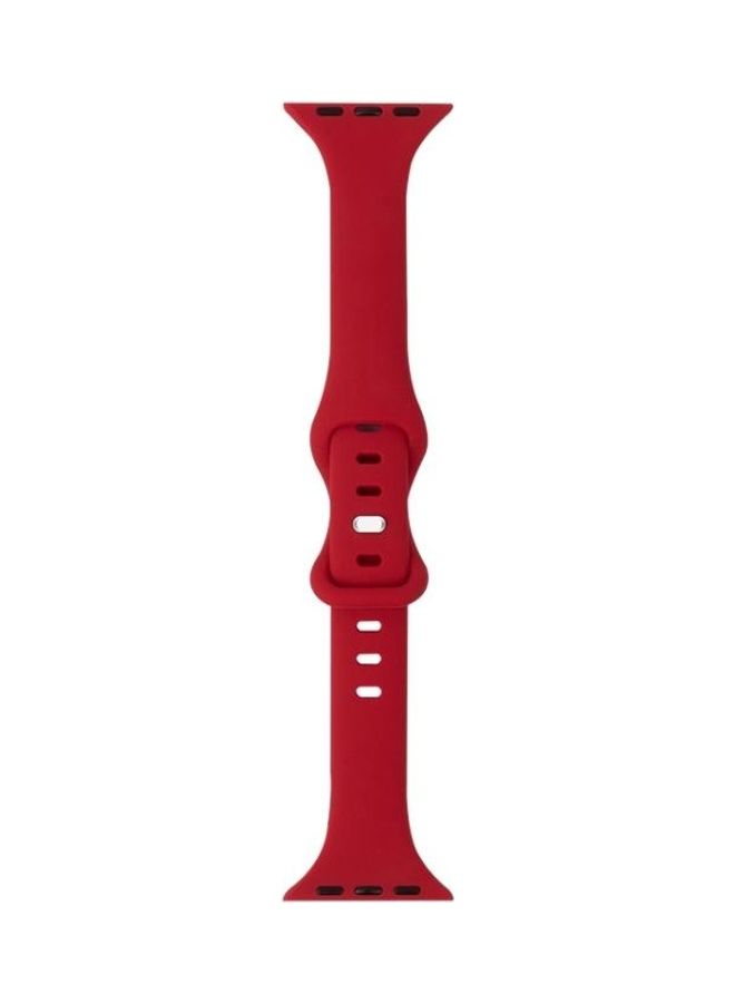 NIBEMINENT Slimming 8-Buckle Silicone Replacement Strap Watchband For Apple Watch Series 7/6/SE/5/4/3/2/1 45/44/42mm Red - Image 1