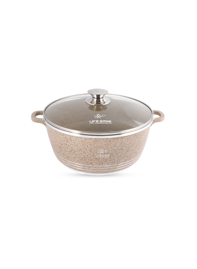 Life Smile 28cm (6.7 Liter) LIFE SMILE Non-Stick Cooking Pot | Aluminum Soup Pot With Glass Lid | 100% PFOA Free, Fixed Handle | Multi Layer Non-Stick Granite Coating | Oven safe Cookwares  - Image 1