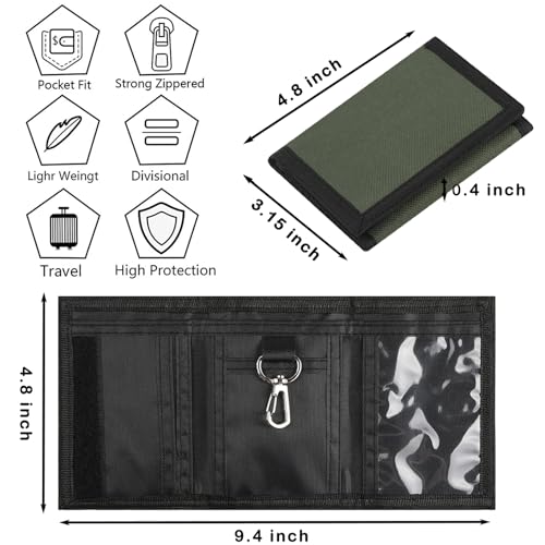 Lamiza Kids Wallet for Boys Girls Teens Trifold, Canvas Toddler Wallet for Boys, Cute Zipper Wallets Youth with Coin Pocket Card Holders, Novelty Wallets for Childrens Birthday Gifts (Green) - Image 3