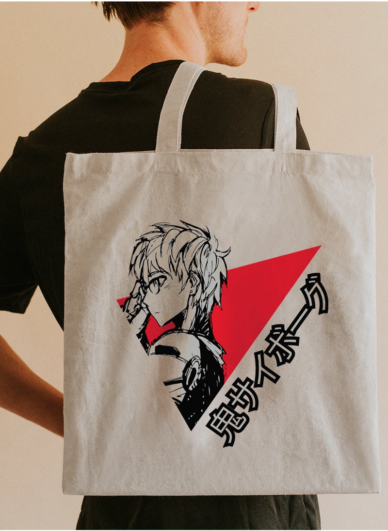 LOWHA - Polyester Tote Bag with Shoulder Straps and A Guy With Glasses Anime Pattern - Image 1