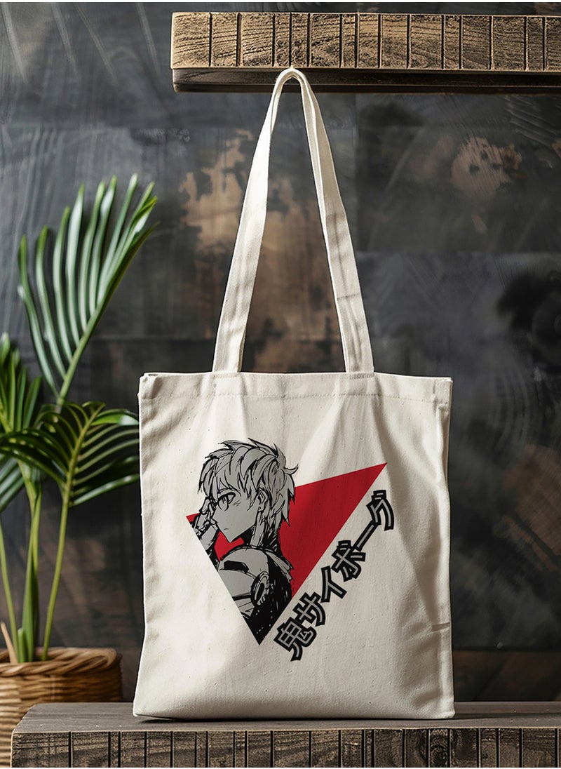 LOWHA - Polyester Tote Bag with Shoulder Straps and A Guy With Glasses Anime Pattern - Image 1