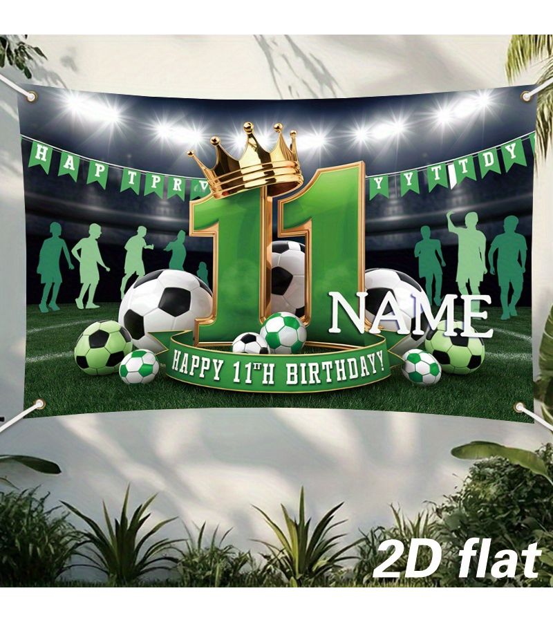 2D Flat Custom Soccer Birthday Banner Personalized With Name And Number Soccer Ball And Crown Design Happy Birthday Text Large Size 39 3 X 59 1 Inches 100 X 150 Cm