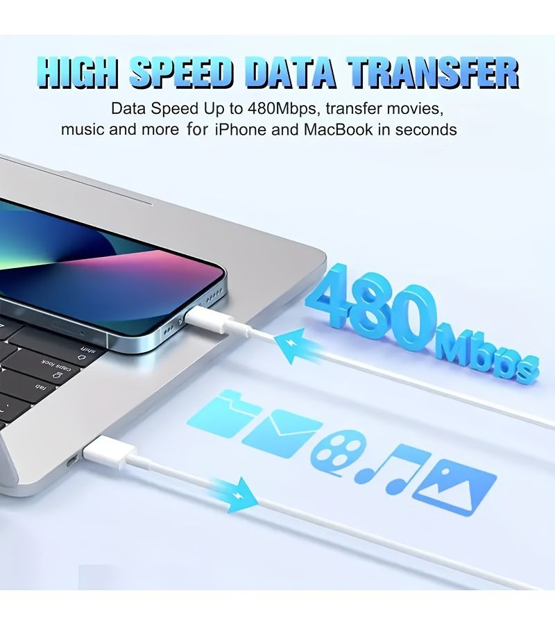 كابل USB A إلى Lightning بطول 2 متر للشحن السريع ومزامنة البيانات لأجهزة iPhone 14 و13 و12 و11 وPro Max وXR وXS وX و8 و7 و6 Plus وSE - اللون الأبيض - Image 2