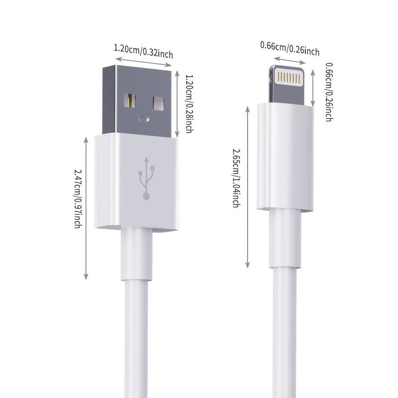 كابل USB A إلى Lightning بطول 2 متر للشحن السريع ومزامنة البيانات لأجهزة iPhone 14 و13 و12 و11 وPro Max وXR وXS وX و8 و7 و6 Plus وSE - اللون الأبيض - Image 5