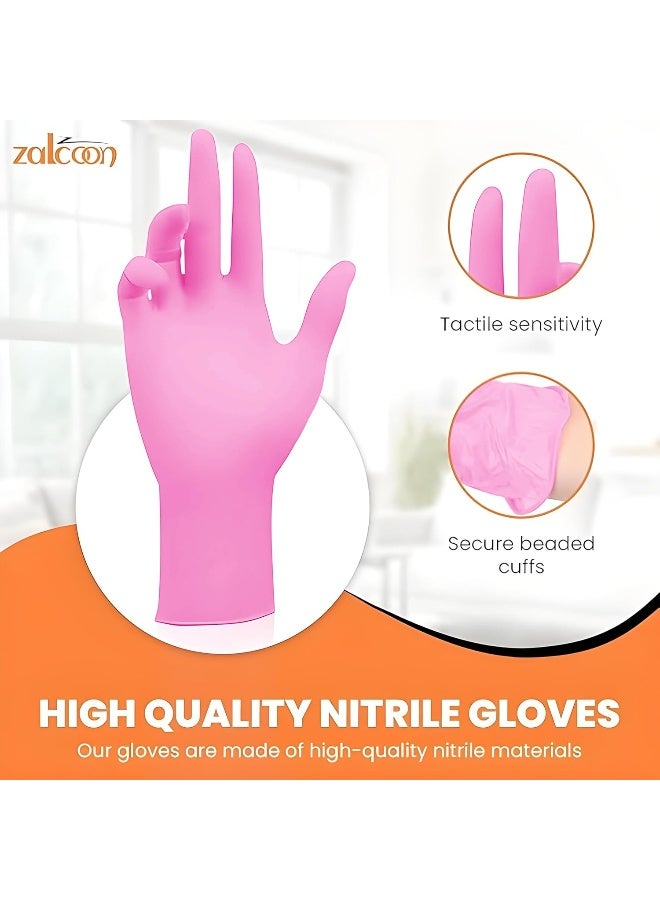 Zalcoon Disposable Gloves Nitrile Exam Gloves Pink Powder-Free Non-Sterile Food Safe Cleaning Gloves, Large, Case of 500 (5 Pack x 100 Pieces)  - Image 2