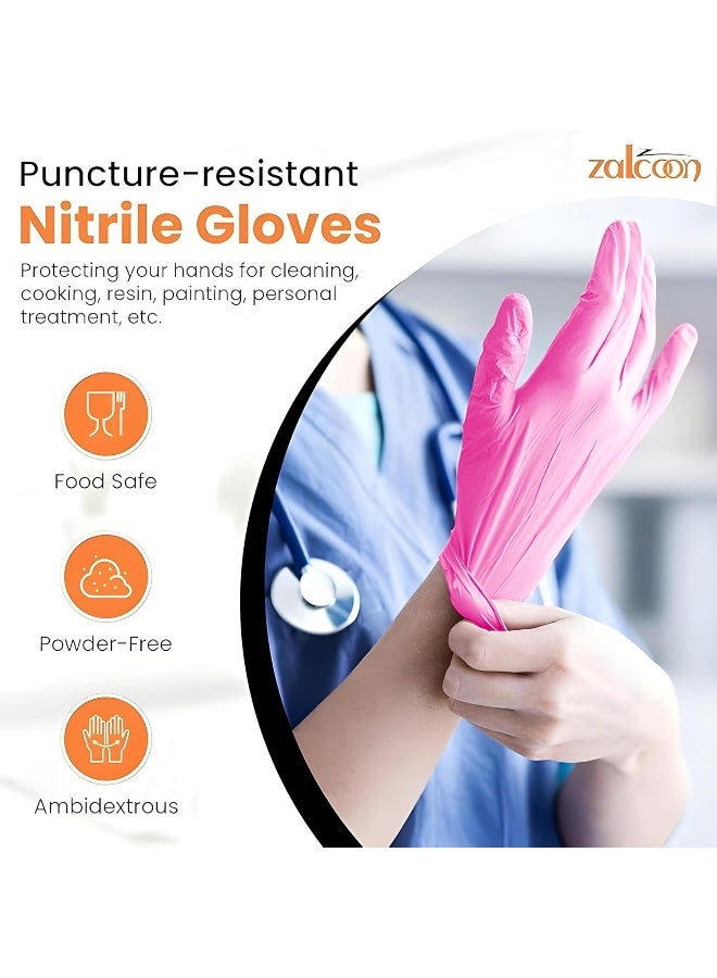 Zalcoon Disposable Gloves Nitrile Exam Gloves Pink Powder-Free Non-Sterile Food Safe Cleaning Gloves, Large, Case of 500 (5 Pack x 100 Pieces)  - Image 3