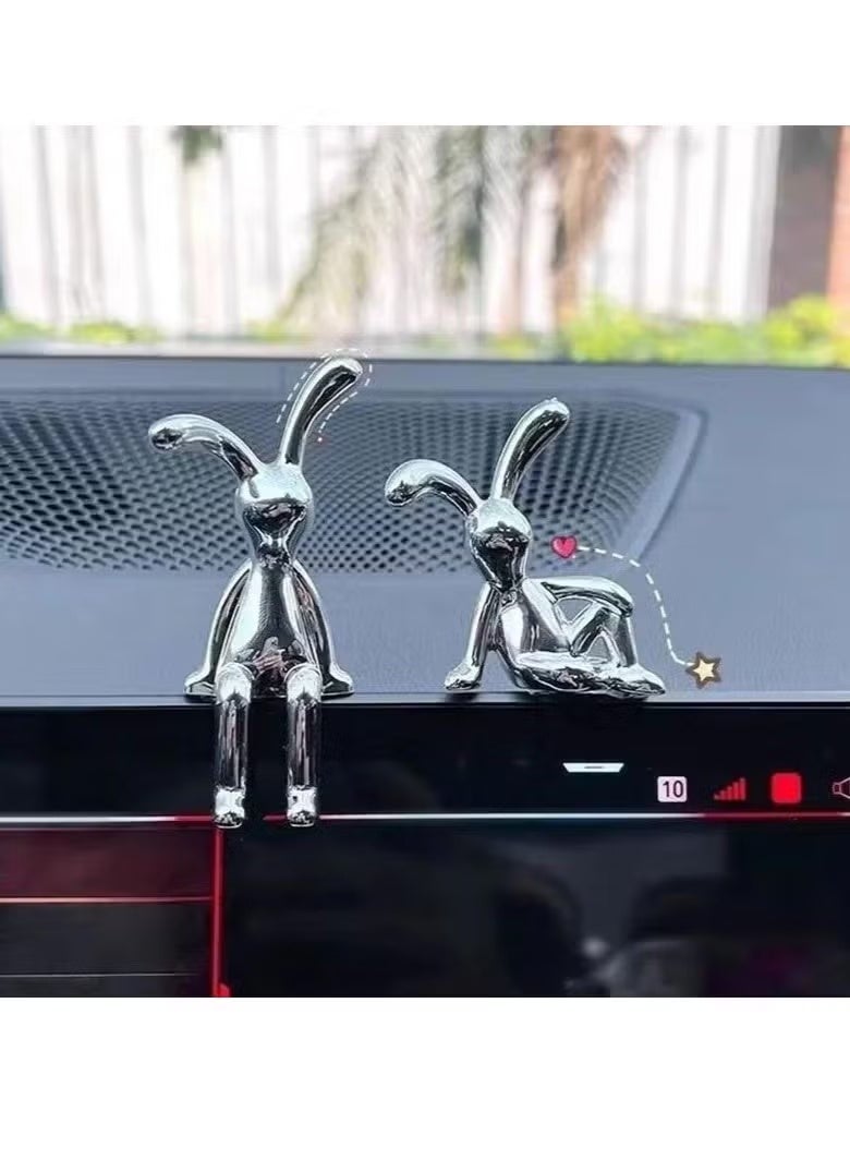 مجموعة من قطعتين من ديكورات السيارة على شكل أرنب جالس غريب الأطوار - تصميم رائع بأرجل طويلة، وديكور وحدة التحكم المركزية، وزخارف داخلية مخصصة لمقصورة سيارة ممتعة ومرحة - Image 1
