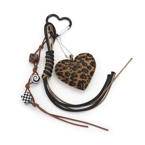 Disengor Leopard Print Heart Bag Charms for Handbags - Y2k Purse Charms Keychain with Braided Design - Bag Accessories Gifts - Image 1