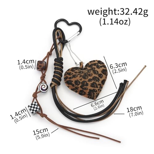 Disengor Leopard Print Heart Bag Charms for Handbags - Y2k Purse Charms Keychain with Braided Design - Bag Accessories Gifts - Image 2