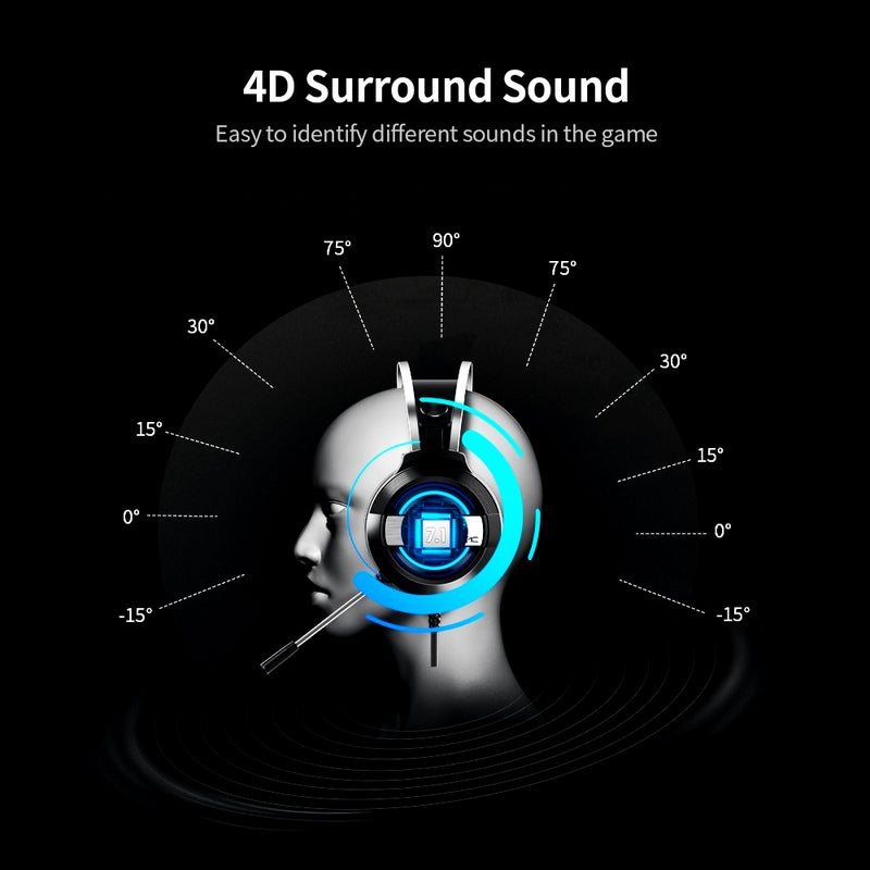 سماعة ألعاب سلكية Q9 Gaming Headset بميكروفون تقليل الضوضاء بزاوية 360 درجة، ضوء تنفس ملون، مدخلين 3.5مم + USB، لون أسود - Image 2