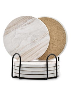 Hihonor 6Pcs Drink Coasters with Holder, Marble Style Ceramic Drink Coaster, Absorbent Coasters Set Suitable for Kinds of Cups, Modern Style Coasters for Coffee Table, 4 Inches  - Image 1