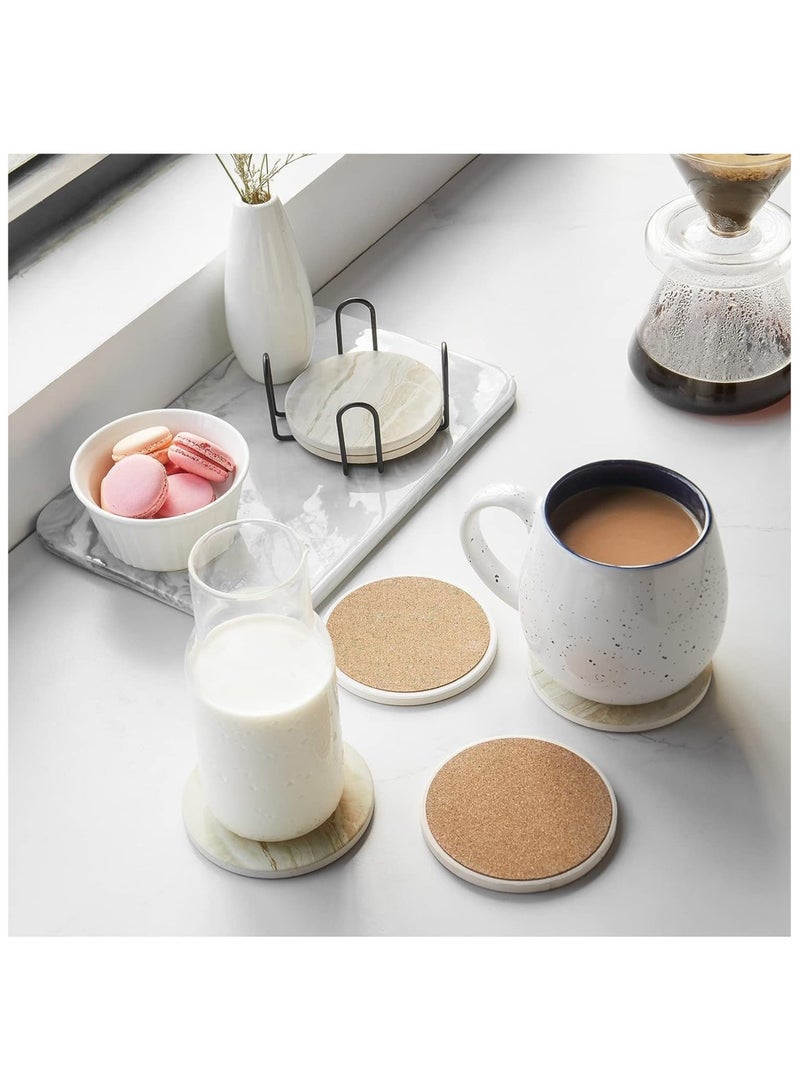 Arabest 6Pcs Drink Coasters with Holder, Marble Style Ceramic Drink Coaster, Absorbent Coasters Set Suitable for Kinds of Cups, Modern Style Coasters for Coffee Table, 4 Inches - Image 4