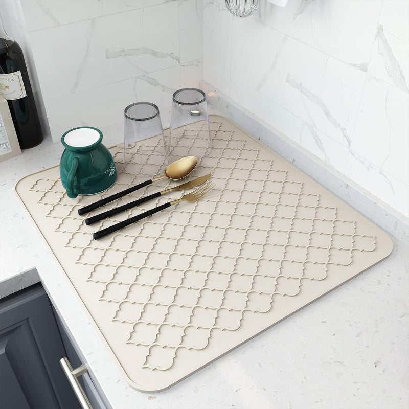 AMOAMI Dish Drying Mats for Kitchen Counter  Silicone Dish Drying Pad  Heat Resistant Mat  Kitchen Gadgets  Accessories  Small Appliances 16 x 18 BEIGE