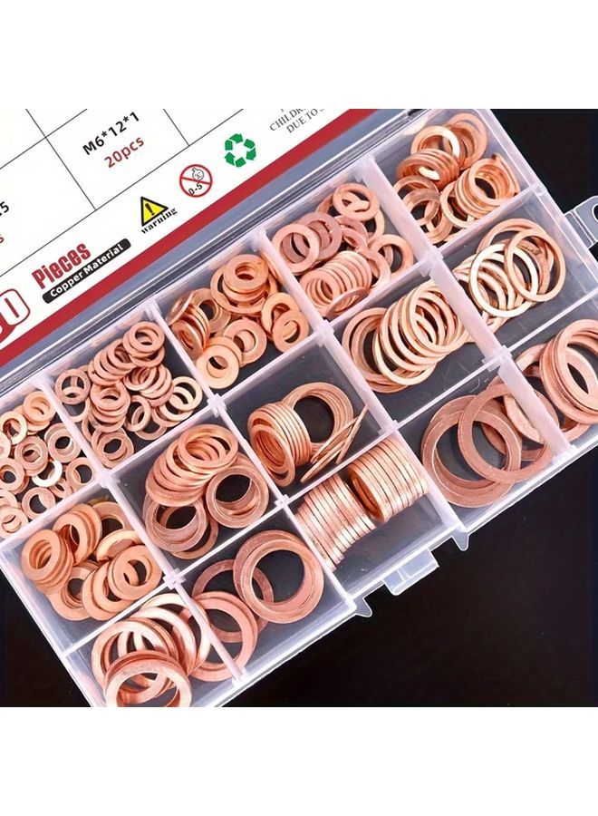 300pcs Copper Washer Assortment Kit Flat Ring Washers 12 Sizes - Image 5