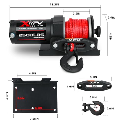 XPV AUTO 2500lbs Electric Winch 12V Synthetic Rope Nylon Towing Winches for ATV UTV Boat Trailer - Image 5