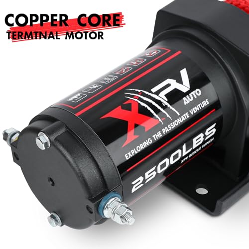 XPV AUTO 2500lbs Electric Winch 12V Synthetic Rope Nylon Towing Winches for ATV UTV Boat Trailer - Image 2