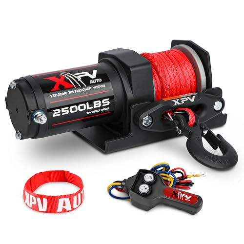 XPV AUTO 2500lbs Electric Winch 12V Synthetic Rope Nylon Towing Winches for ATV UTV Boat Trailer - Image 1
