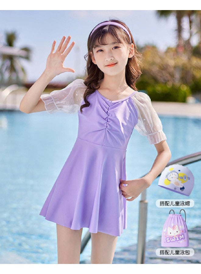 YouYou Swimsuit Children's Swimsuit Big Kids Girls One-piece Fashion Training Two-piece Swimsuit Girls Hot Spring Swimming Set - Image 1