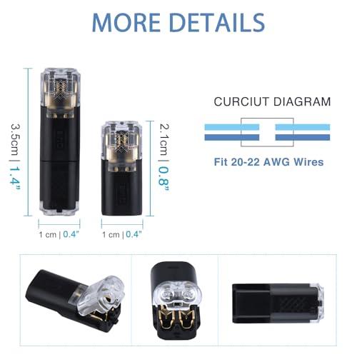 Brightfour Pluggable Low Voltage Wire Connectors, No Stripping 12v 2 Wires Plug-in LED Wire Connectors for AWG 20-22 (12 Pairs) - Image 3
