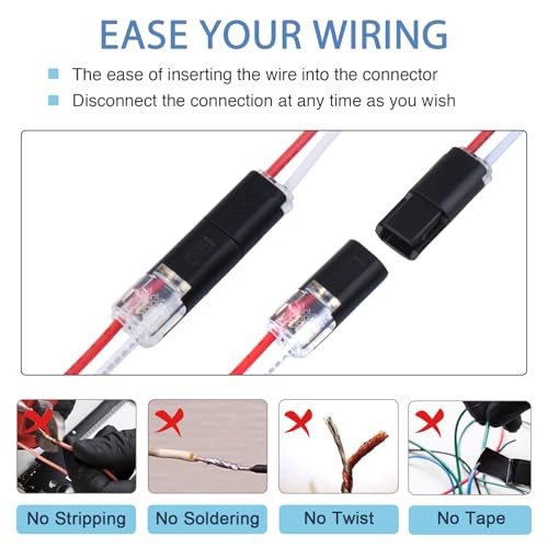 Brightfour Pluggable Low Voltage Wire Connectors, No Stripping 12v 2 Wires Plug-in LED Wire Connectors for AWG 20-22 (12 Pairs) - Image 2