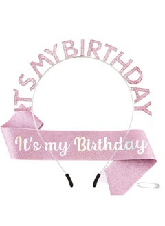 Generic Birthday Girl Sash & Headband Set, Birthday Crowns for Women, IT'S MY BIRTHDAY Headband & ITS MY BIRTHDAY Sash for Girl, Birthday Headband for Women Parties Favors Gift (Pink)  - Image 1
