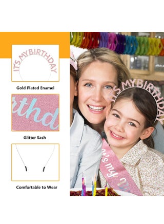 Birthday Girl Sash & Headband Set, Birthday Crowns for Women, IT'S MY BIRTHDAY Headband & ITS MY BIRTHDAY Sash for Girl, Birthday Headband for Women Parties Favors Gift (Pink) - view 3