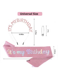 Generic Birthday Girl Sash & Headband Set, Birthday Crowns for Women, IT'S MY BIRTHDAY Headband & ITS MY BIRTHDAY Sash for Girl, Birthday Headband for Women Parties Favors Gift (Pink)  - Image 2