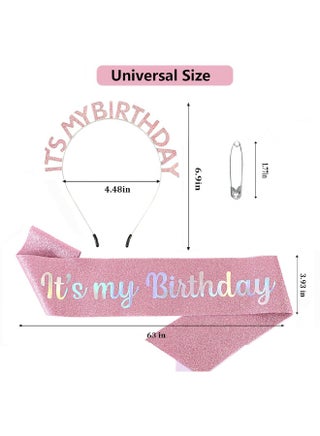 Birthday Girl Sash & Headband Set, Birthday Crowns for Women, IT'S MY BIRTHDAY Headband & ITS MY BIRTHDAY Sash for Girl, Birthday Headband for Women Parties Favors Gift (Pink) - view 2