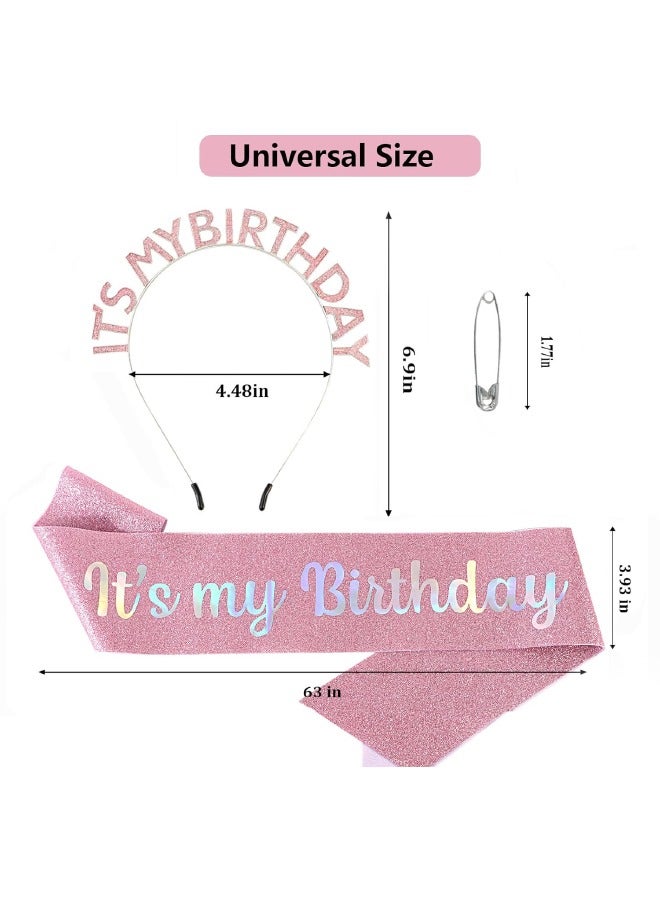 Birthday Girl Sash & Headband Set, Birthday Crowns for Women, IT'S MY BIRTHDAY Headband & ITS MY BIRTHDAY Sash for Girl, Birthday Headband for Women Parties Favors Gift (Pink)  - Image 2
