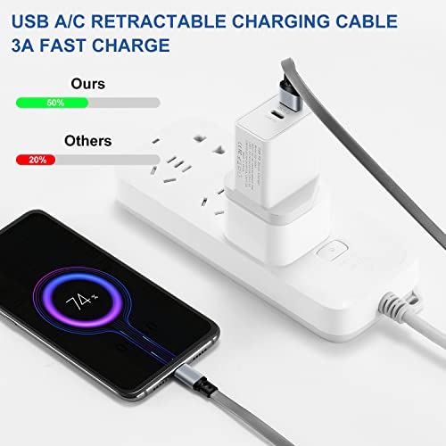 SDBAUX Car Carplay Cable for iPhone 17 16 15 Pro Max Cable, Retractable USB A to Type C Charger Cord QC 3.0 Fast Charging Data Sync Compatible with Galaxy S25 S24 S10 Note G6 G5 PS5 and More (Grey-2Pack) - Image 5