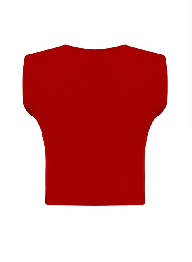 trendyol Red Padded Fitted/Body-Sit Crew Neck Crop Flexible Knitted Blouse  - Image 4