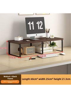 Desktop Elevating Rack Computer Desktop Monitor Elevating Desktop Storage Rack Base Office Bracket Pad Elevated Rack-Colour:Walnut Color + Black Frame + Board Widened 25cm - Tall Model, Length 60cm, Height 21.5cm