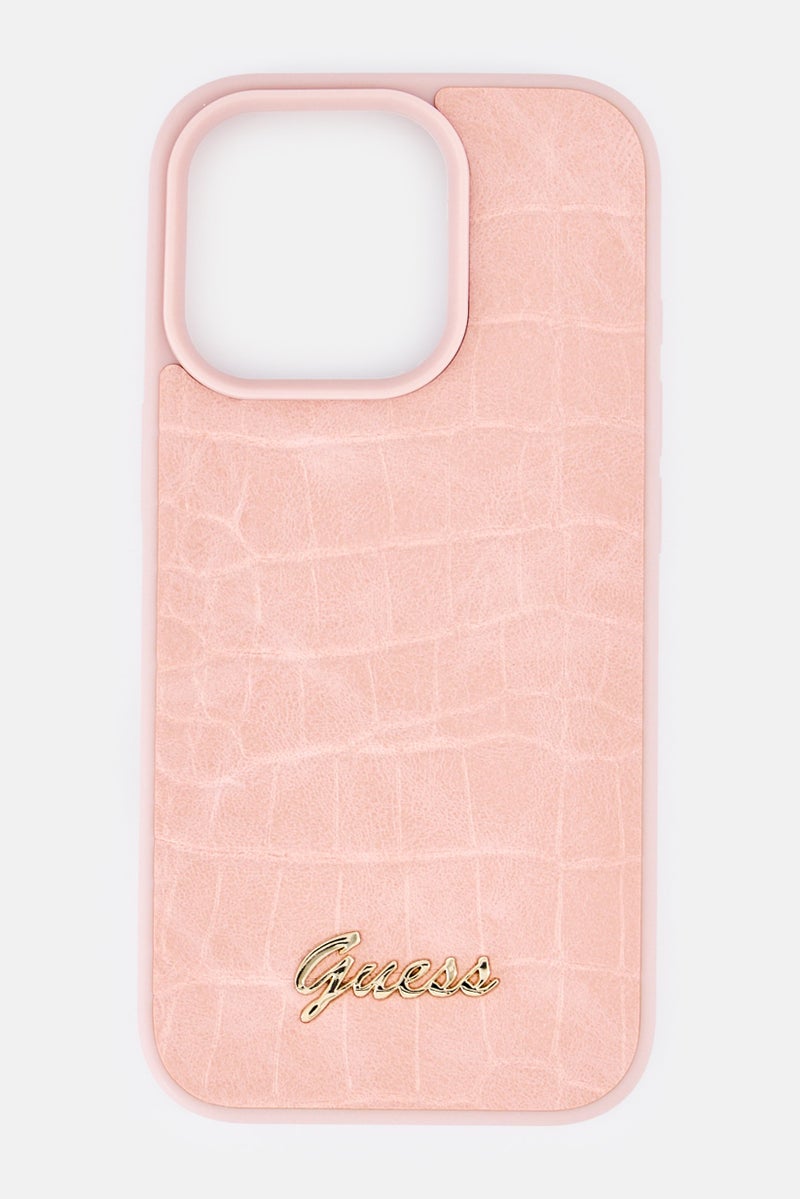 GUESS iPhone 16 Pro Metal Logo Protective Case, Pink - Image 1