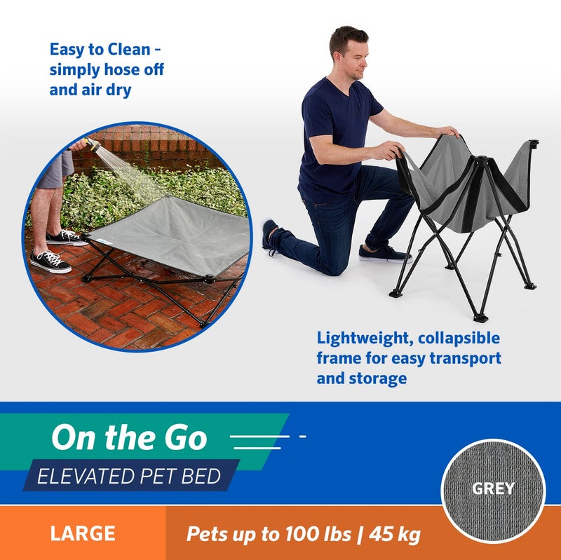 Coolaroo On-The-Go Elevated Dog Bed - Foldable Pop-Up Travel Dog Bed with Breathable, Moisture-Resistant Fabric, Carry Bag Included, Lightweight & Portable, Steel Gray, Large - Image 4