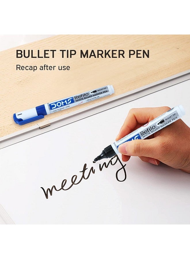 DOMS DOMS Fine Magnetic Whiteboard Duster Marker Set | Easy to Wipe | Refillable White Board Marker with Good Grip | Set of 2 Markers & 1 Duster | Blue & Black Ink, Pack of 1 - Image 4