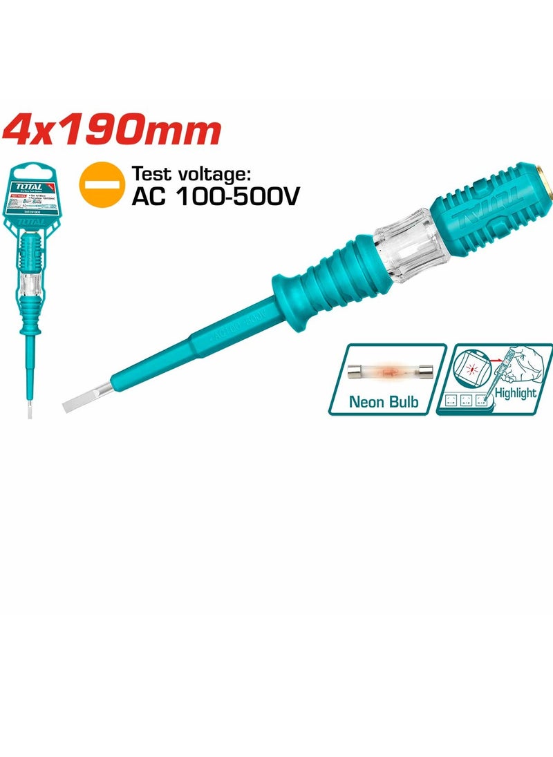 توتال Total قلم اختبار THT291908 - جهاز اختبار جهد التيار المتردد لـ 100-500 فولت مع طرف مشقوق لاختبار كهربائي آمن  - Image 1