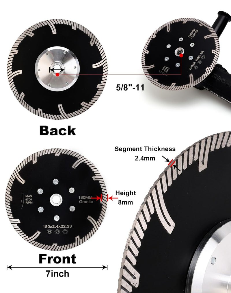 Casaverde 7" Turbo Continuous Rim Diamond Blades with Removable 5/8-11 Thread Cuts for Granite,Marble,Engineered Stone and Ceramic Tiles - Image 4