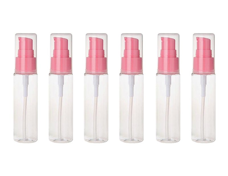 Elandy 6PCS 30ml/1oz Empty Plastic Pump Vial Packing Bottles with Transparent Cap-Face Cream Jar Pot Makeup Travel Cosmetic Storage Container Holder for Lotion Bath Shower Dispenser (Transparent+Pink) - Image 1