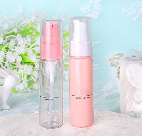 Elandy 6PCS 30ml/1oz Empty Plastic Pump Vial Packing Bottles with Transparent Cap-Face Cream Jar Pot Makeup Travel Cosmetic Storage Container Holder for Lotion Bath Shower Dispenser (Transparent+Pink) - Image 4
