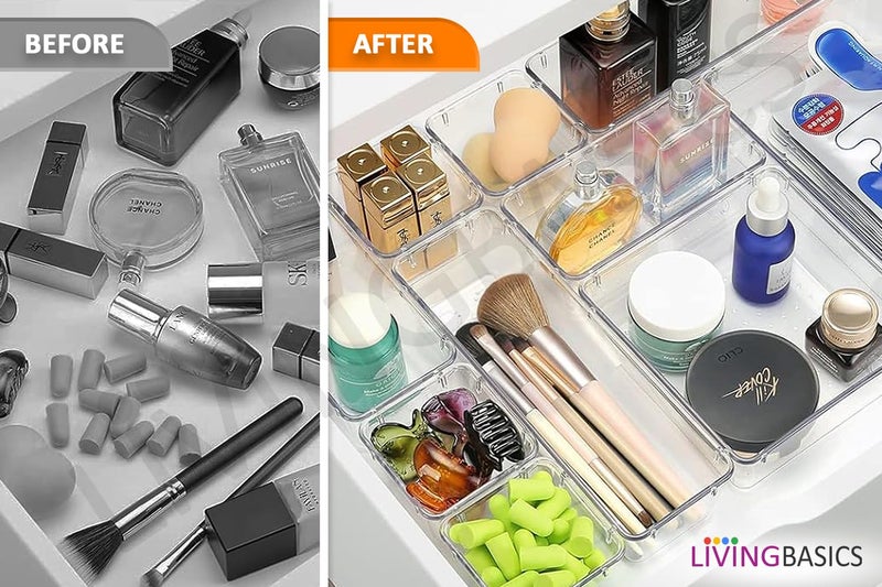 LIVINGBASICS 16 Pcs Unbreakable Drawer OrganizerDrawers OrganisersMake up OrganiserDrawer Divider TrayMakeup Dresser TrayDressing Table Organiser PET Plastic - Image 4