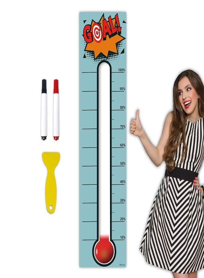Clever Clean Goal Thermometer Chart Goal Tracker - 48"x12" Adhesive Dry Erase Fundraising Thermometer Sticker - Image 1